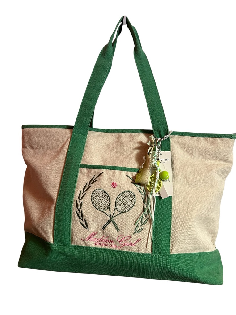 Madden Girl Green and Cream Canvas Tennis Tote